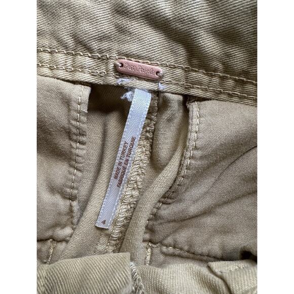 Free People Pants Women 4 Beige Khaki Chino Wide Leg High Rise Trousers Pleated - Picture 13 of 14